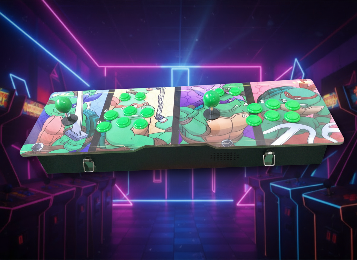 TMNT Arcade Controller with Retro Neon Background